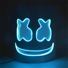 (Blue) Halloween LED DJ Mask Lifelike Marshmello Mask Breathable Helmet Mask Durable Carnival Festival Halloween Party Props Cosplay