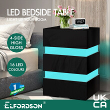 ELFORDSON Bedside Table 3 Drawer 16 RGB LED 4-Side High Gloss Cabinet Nightstand