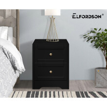 ELFORDSON Bedside Table 2 Drawers Wooden Storage Cabinet Chest Shelf Nightstand