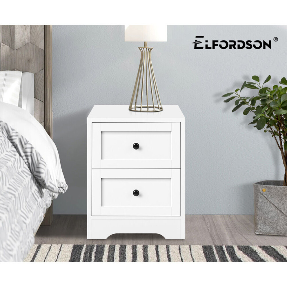 Elfordson Bedside Table 2 Drawers Wooden Storage Cabinet Chest Shelf Nightstand