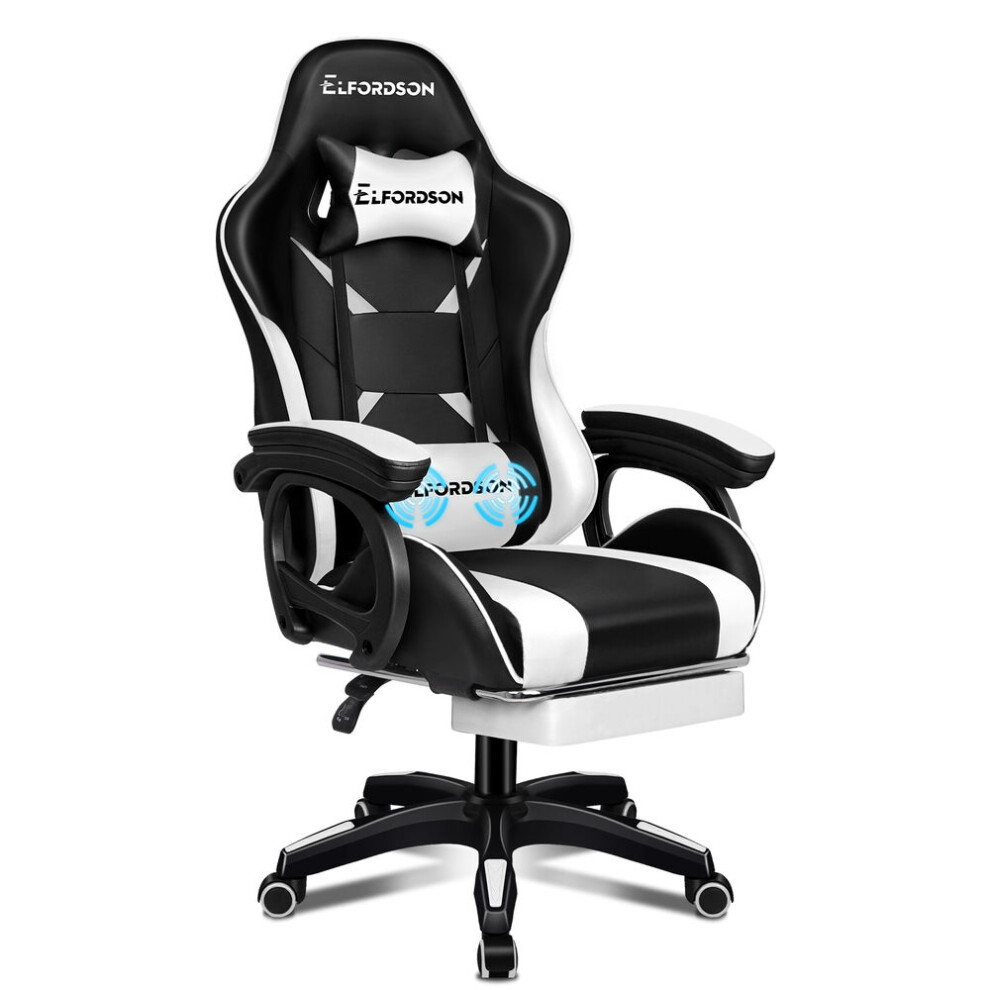 Elfordson Office Chair Massage Padded Recliner Swivel Footrest Computer Gaming