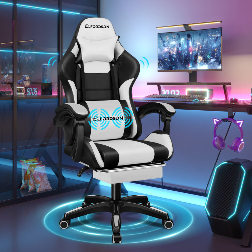 Elfordson Office Chair Massage Padded Recliner Footrest Swivel Computer Gaming