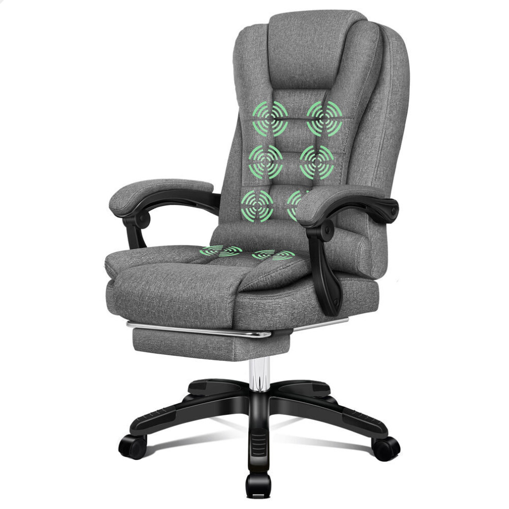 Elfordson Office Chair Massage Heated Executive Recliner Footrest Gaming Grey