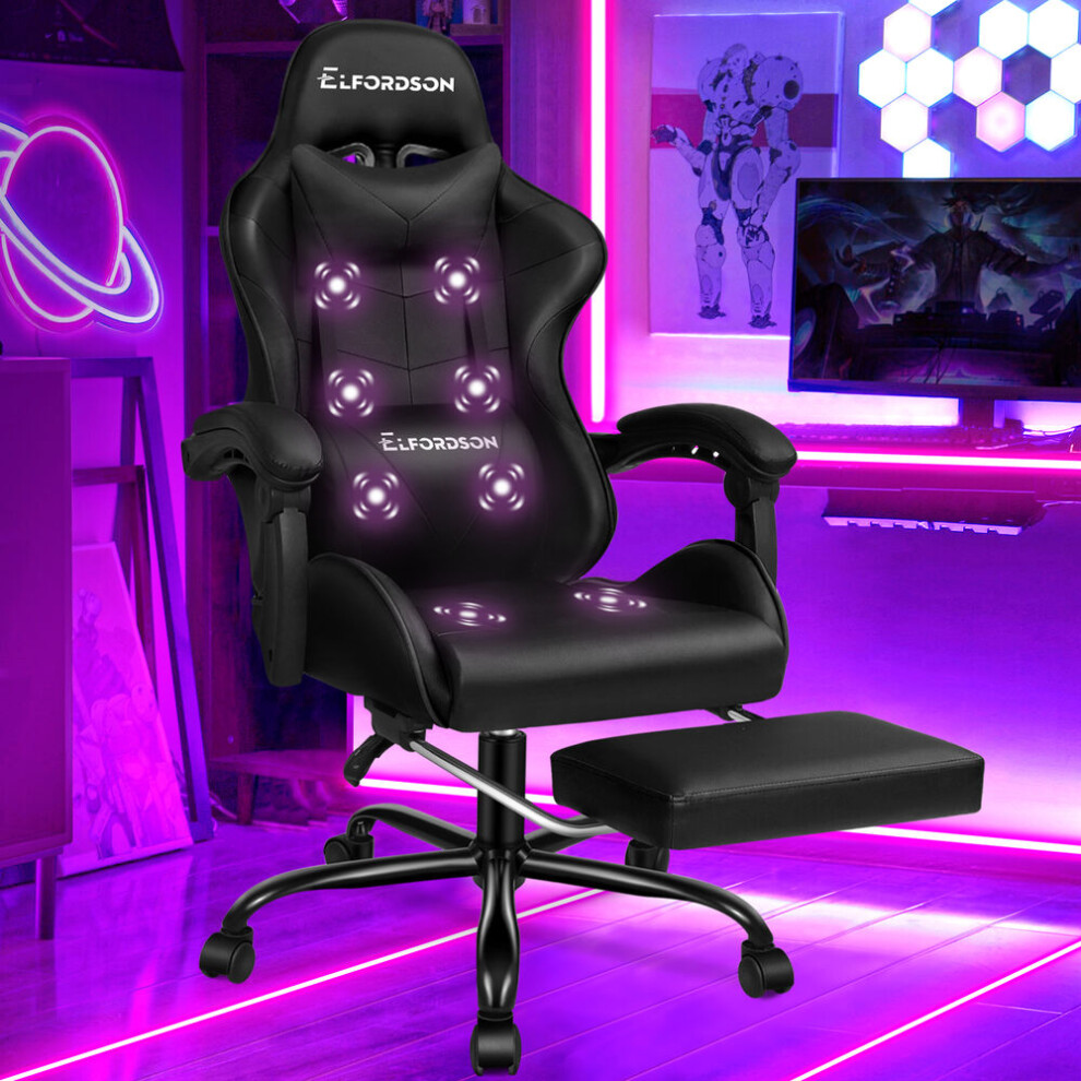 Elfordson Office Chair Massage Padded Recliner Footrest Swivel Computer Gaming