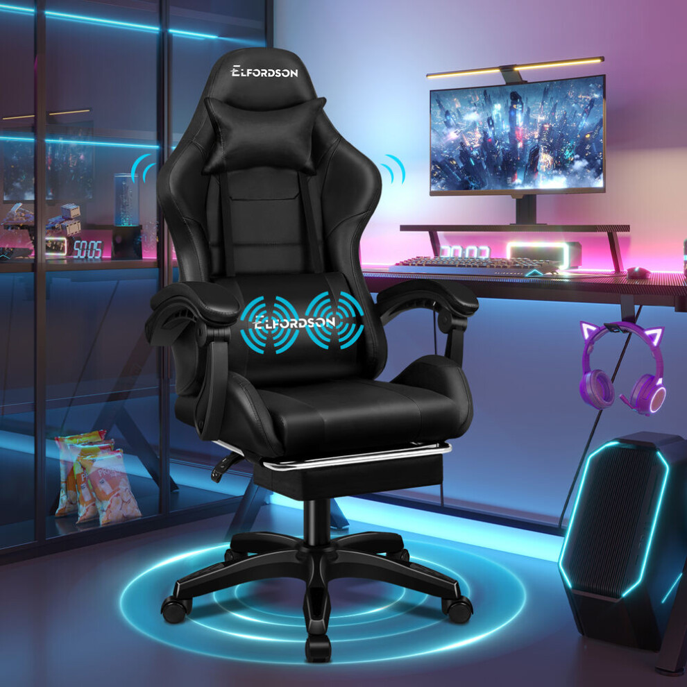 Elfordson Office Chair Massage Padded Recliner Footrest Swivel Computer Gaming