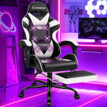 ELFORDSON Office Chair Massage Padded Recliner Footrest Swivel Computer Gaming
