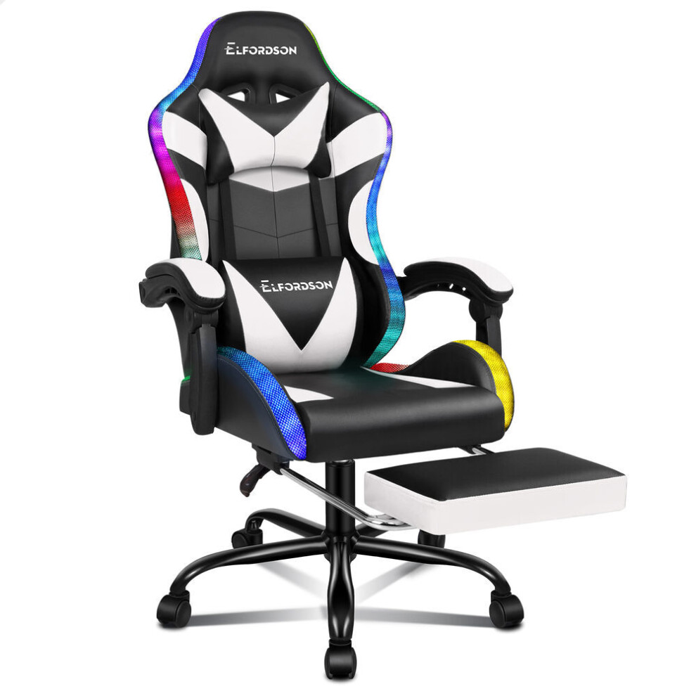 Elfordson Office Chair Massage 12 Rgb Led Recliner Swivel Tilt Computer Gaming