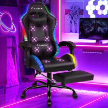 ELFORDSON Gaming Chair Massage RGB LED Recliner Swivel Footrest Computer Office