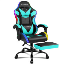 ELFORDSON Office Chair Massage RGB LED Recliner Swivel Footrest Computer Gaming