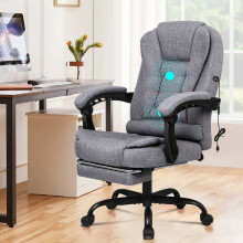 ELFORDSON Office Chair Massage Executive Recliner Footrest Swivel Gaming Fabric