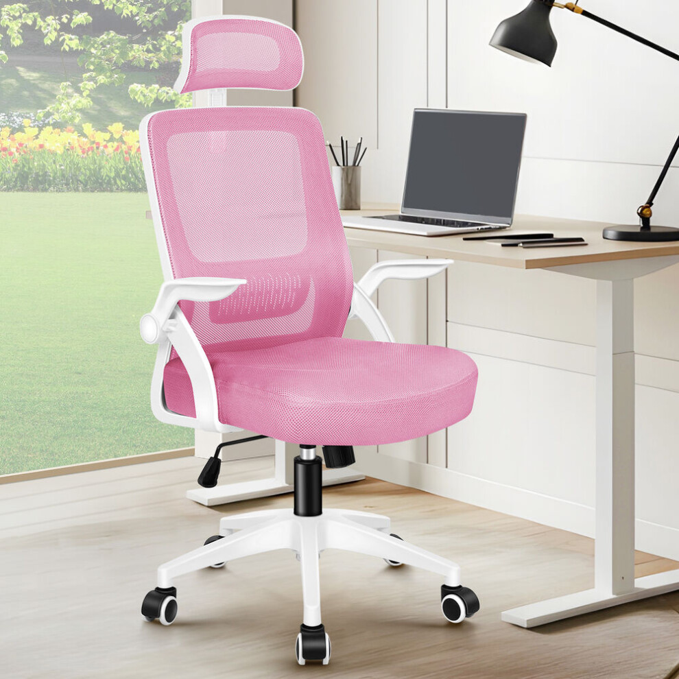 Elfordson Mesh Office Chair Ergonomic Gas Lift Swivel Tilt Computer Gaming Pink