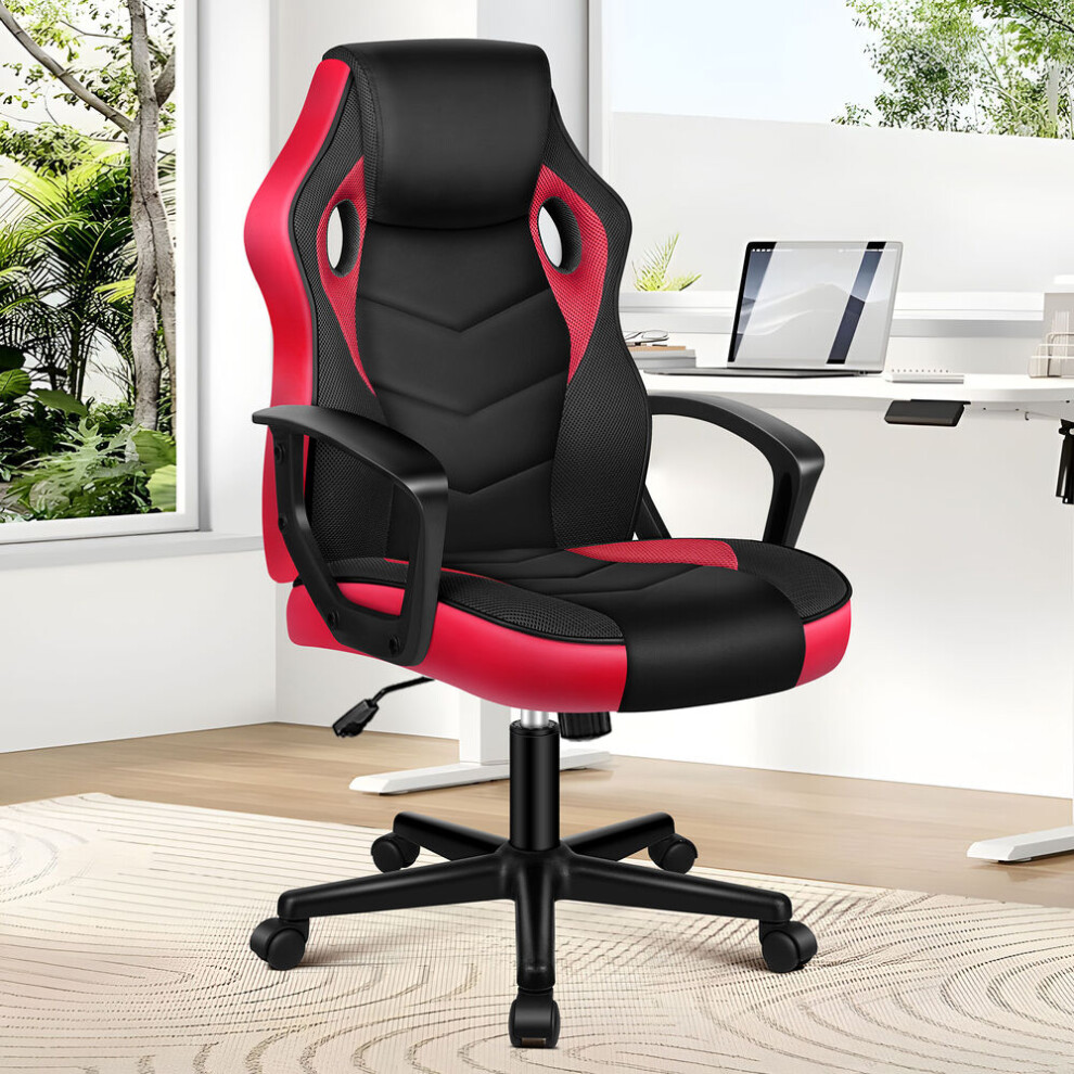 Elfordson Office Chair Padded Swivel Tilt Gas Lift Gaming Mesh & Pu Leather