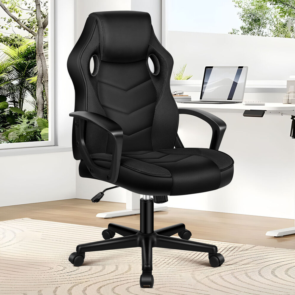Elfordson Office Chair Padded Swivel Tilt Gas Lift Gaming Mesh & Pu Leather