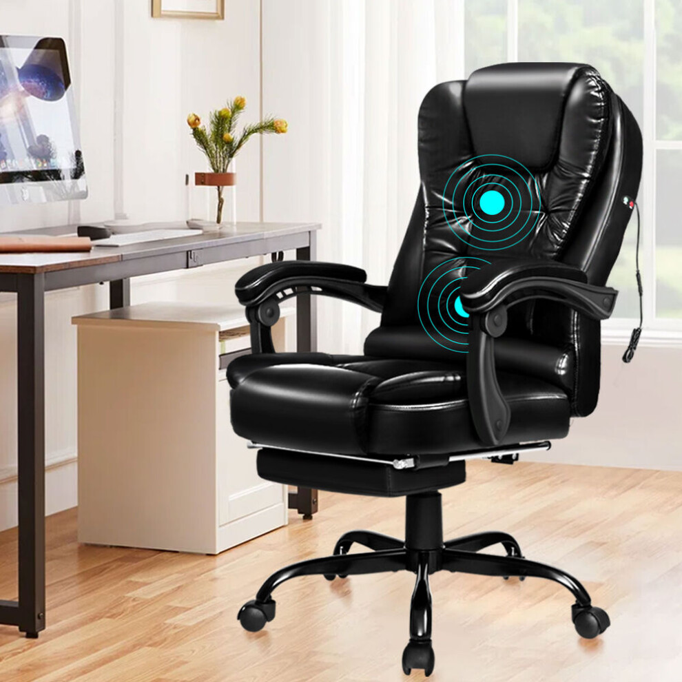 Elfordson Office Chair Massage Executive Padded Recliner Swivel Footrest Gaming
