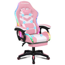ELFORDSON Gaming Chair 12 RGB LED Massage Padded Swivel Recliner Computer Office