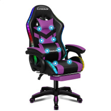 ELFORDSON Gaming Office Chair RGB LED Massage Swivel Recliner Computer Purple