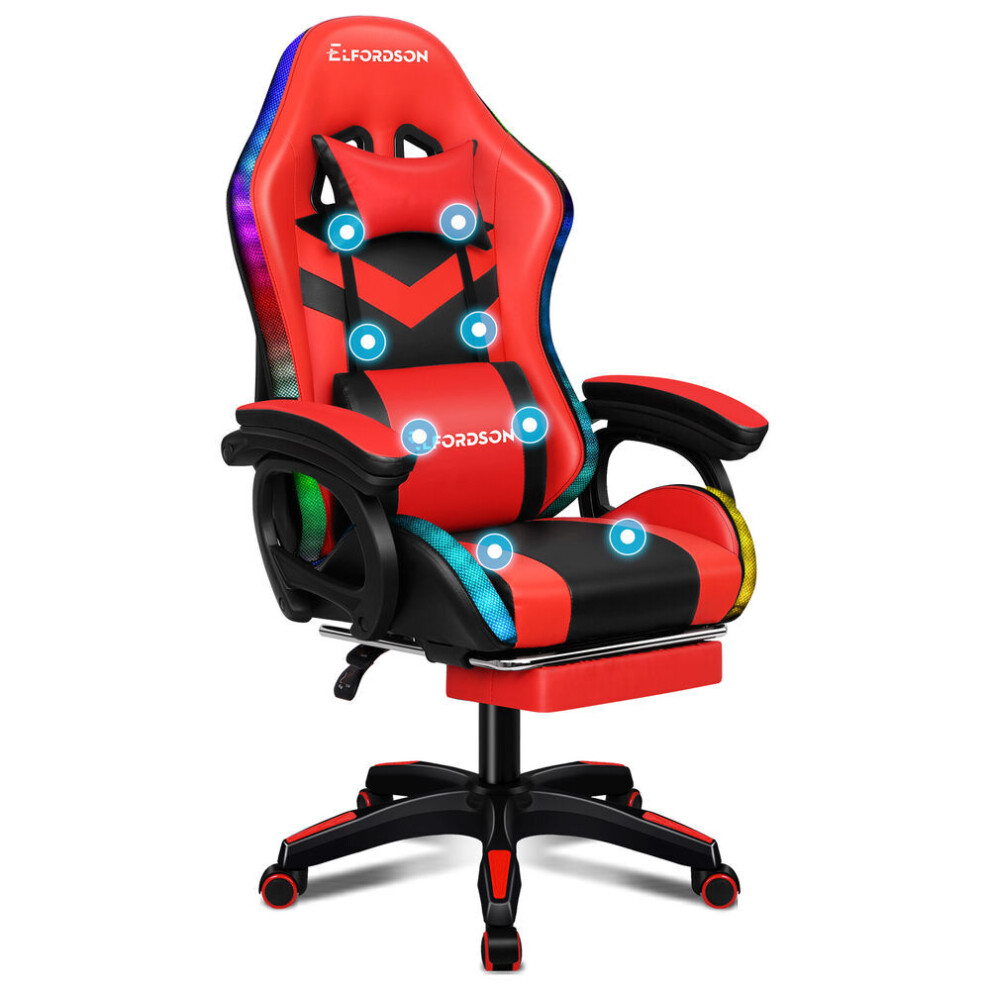 Photos - Chair ELFORDSON Gaming  12 RGB LED Massage Padded Swivel Recliner Computer Office 