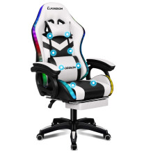 ELFORDSON Gaming Office Chair Massage RGB LED Recliner Swivel Footrest Computer