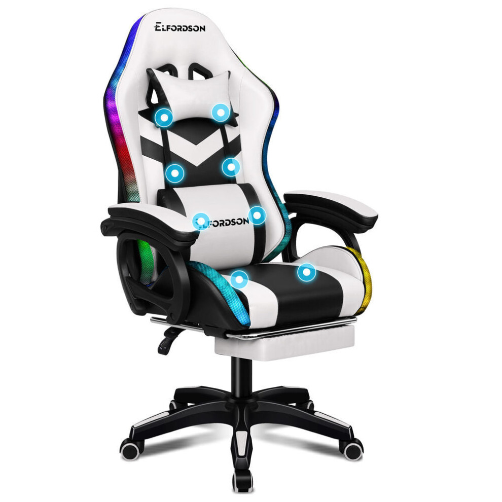 Elfordson Gaming Office Chair Massage Rgb Led Recliner Swivel Footrest Computer
