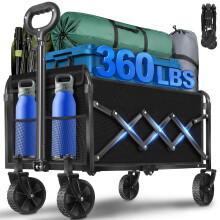 Chariot Pliable, 160 kg avec Poignée Réglable, Noir Léger, Wagon Compact pour Plage, Camping, Shopping, Sports, Voyage