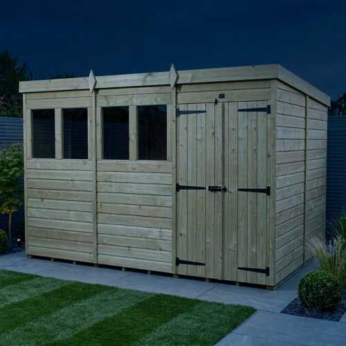 12 x 7 Pent Shed Tanalised (Double Door, With Windows) 2