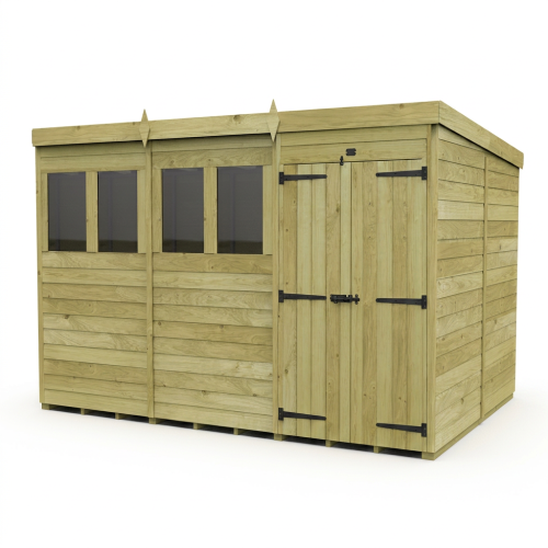 12 x 7 Pent Shed Tanalised (Double Door, With Windows) 1