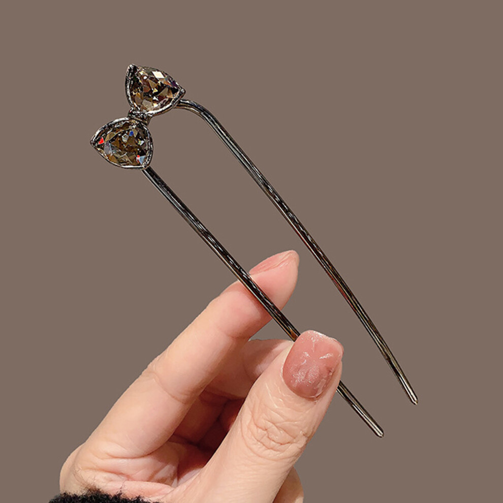 Hue-Grain (1) Elegant U-Shape Hairpin With Bow & Rhinestone