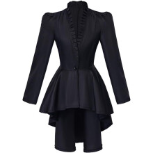 (Schwarz, XXXL) Damen viktorianischer Tailcoat Jacke Steampunk Stil Langarm Vintage Mantel