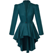 (Dunkelgrün, XL) Damen viktorianischer Tailcoat Jacke Steampunk Stil Langarm Vintage Mantel