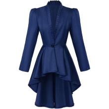 (Dunkelblau, L) Damen viktorianischer Tailcoat Jacke Steampunk Stil Langarm Vintage Mantel