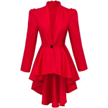 (Rot, XXXL) Damen viktorianischer Tailcoat Jacke Steampunk Stil Langarm Vintage Mantel