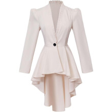 (Weiß, S) Damen viktorianischer Tailcoat Jacke Steampunk Stil Langarm Vintage Mantel