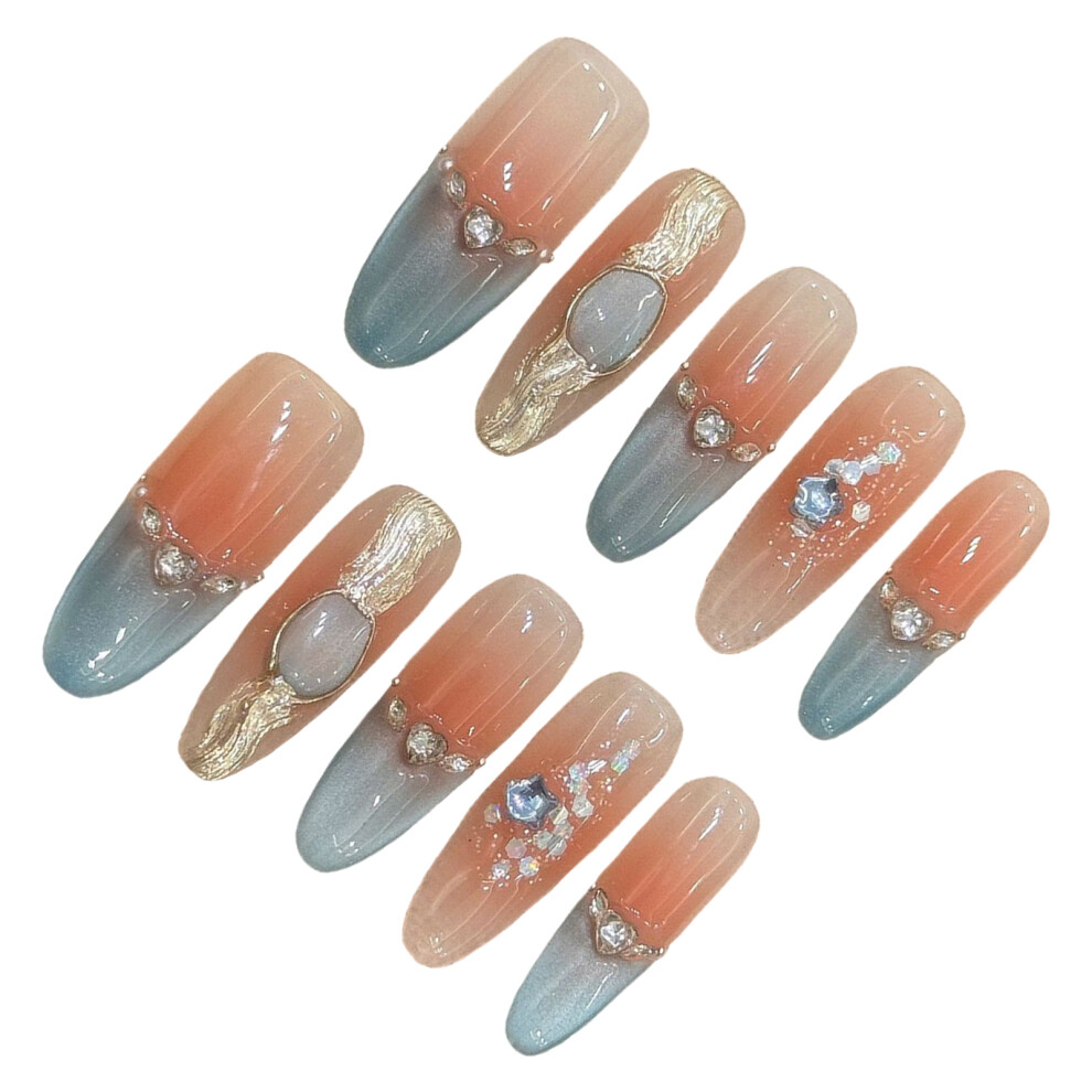 Dachuang Beauty (Xs) Blue Cat Eye Glossy Fake Nails 10Pcs