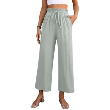 Women's wide-leg cropped wide-leg pants, flowy and-Light Gray L