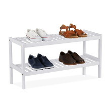 Opbergset voor kinderkamer (2-delig) - Wit speelgoedrek met 5 planken en schoenenrek van bamboe voor 9 paar schoenen