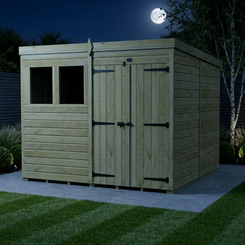 8 x 10 Pent Shed Tanalised (Double Door, With Windows) 2