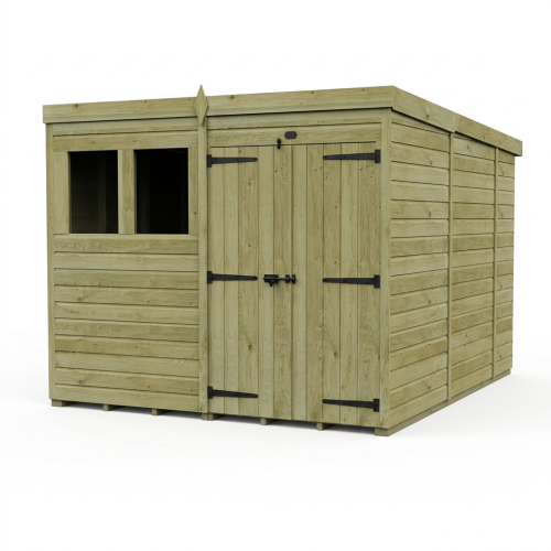 8 x 10 Pent Shed Tanalised (Double Door, With Windows) 1