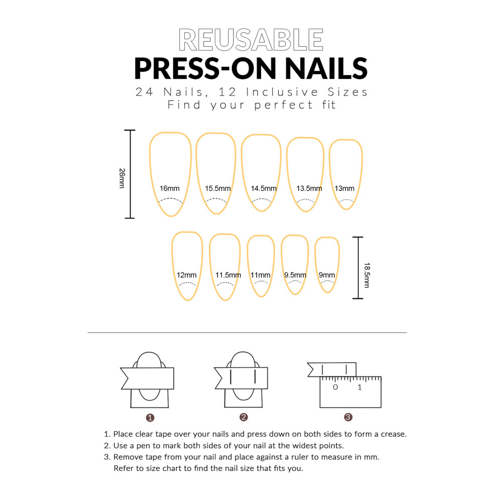 Roc-Electron Glossy Almond False Nails With Black Tip