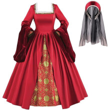 (rot, L) Damen Anne Boleyn Tudor Königin Kostüm Renaissance Kleid Ballkleid Outfit Set