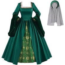 (Grün, XXL) Damen Anne Boleyn Tudor Königin Kostüm Renaissance Kleid Ballkleid Outfit Set