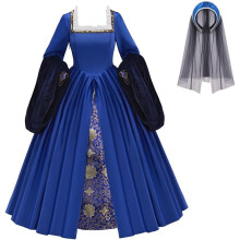 (blau, XXXL) Damen Anne Boleyn Tudor Königin Kostüm Renaissance Kleid Ballkleid Outfit Set