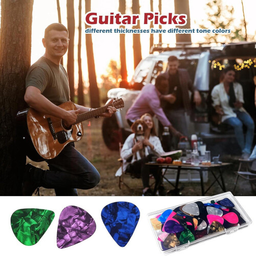 75-Pack Gitarrplektrum med 3 Olika Tjocklekar med Förvaringslåda för Akustisk Gitarr, Elgitarr, Ukulele och Bas 1