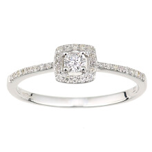 (L) Jewelco London 9ct White Gold Round 22pts Diamond Square Cushion Halo Solitaire Cluster Ring - DR1AXL672W