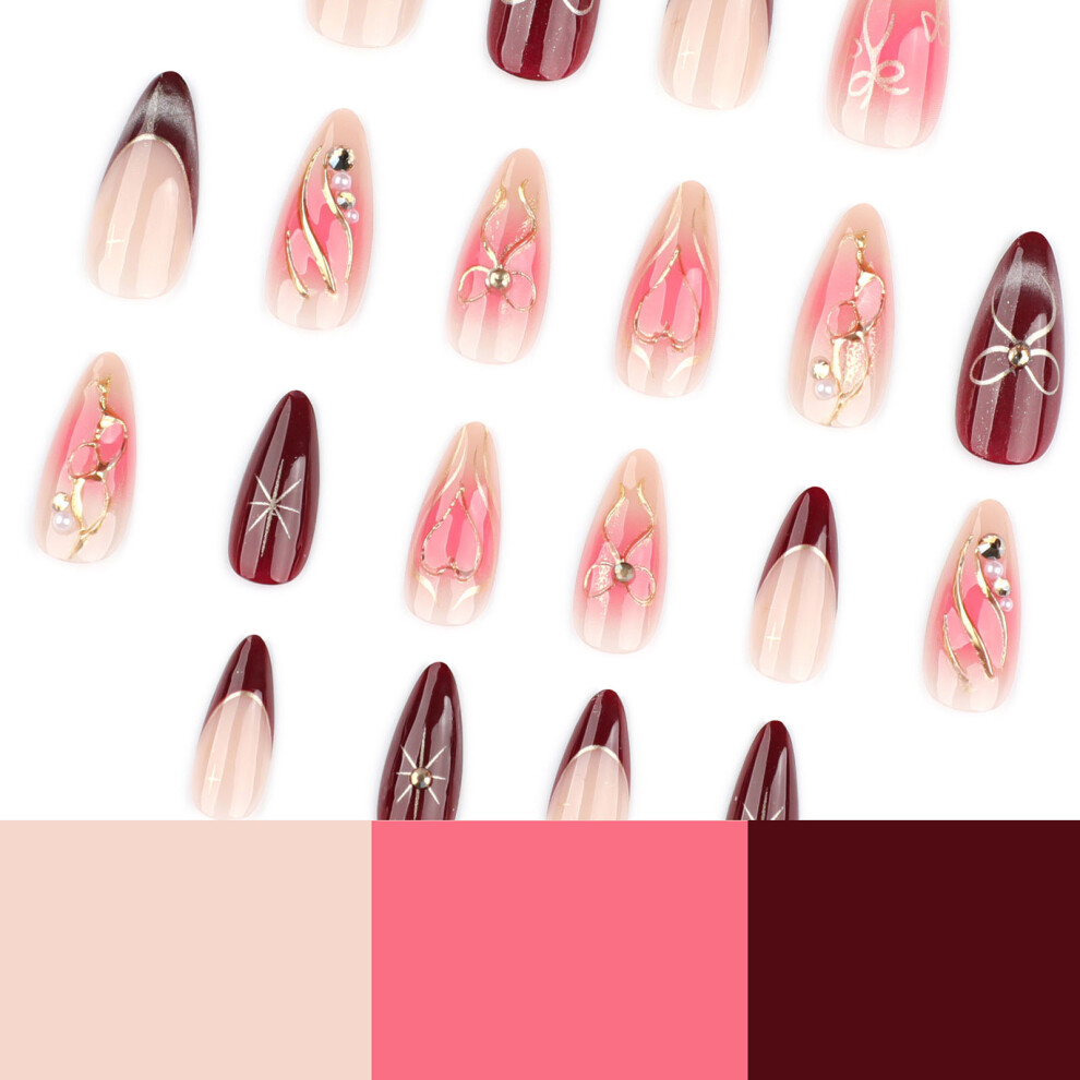 Hue-Grain 3D Bow Glitter Ombre Press-On Nails, 24Pcs