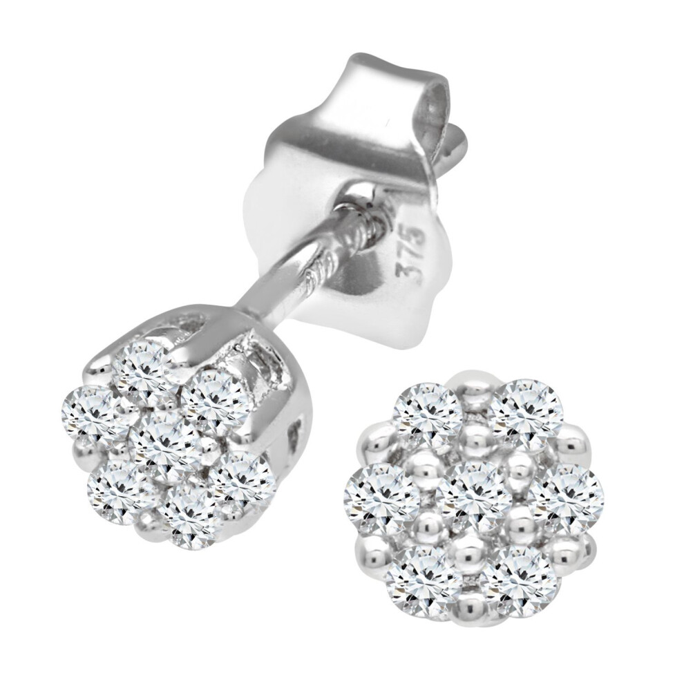 Jewelco London 9Ct White Gold Round 10Pts Diamond Cluster Stud Earrings - Pe0axl3381w