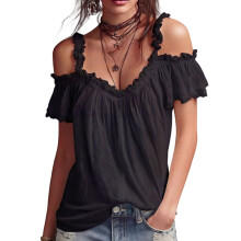Modieuze casual off-shoulder blouse voor dames, korte-Zwarte M