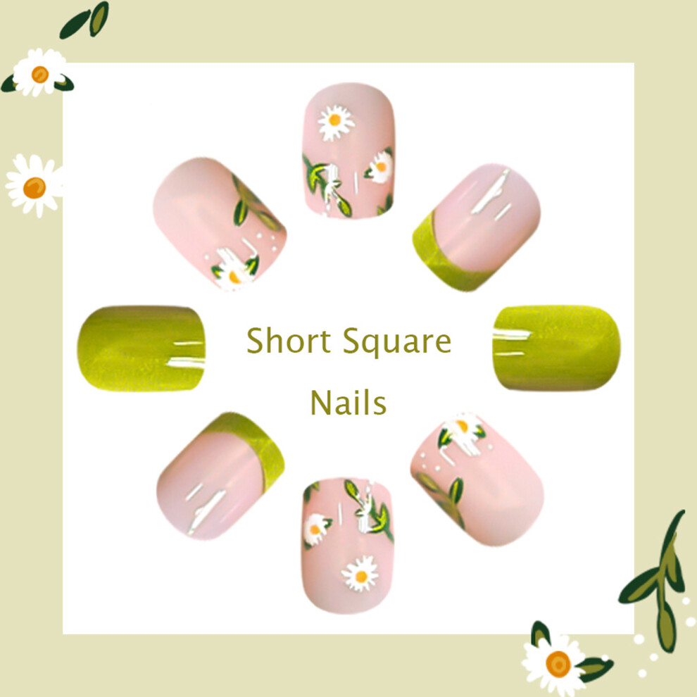 Dcph-Clothing French Tip Fake Nails - Pink & Green, Durable