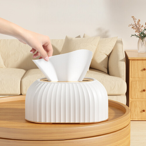 (Elegant White) Large Plastic Tissue Box Cover with Clip-on Base 2