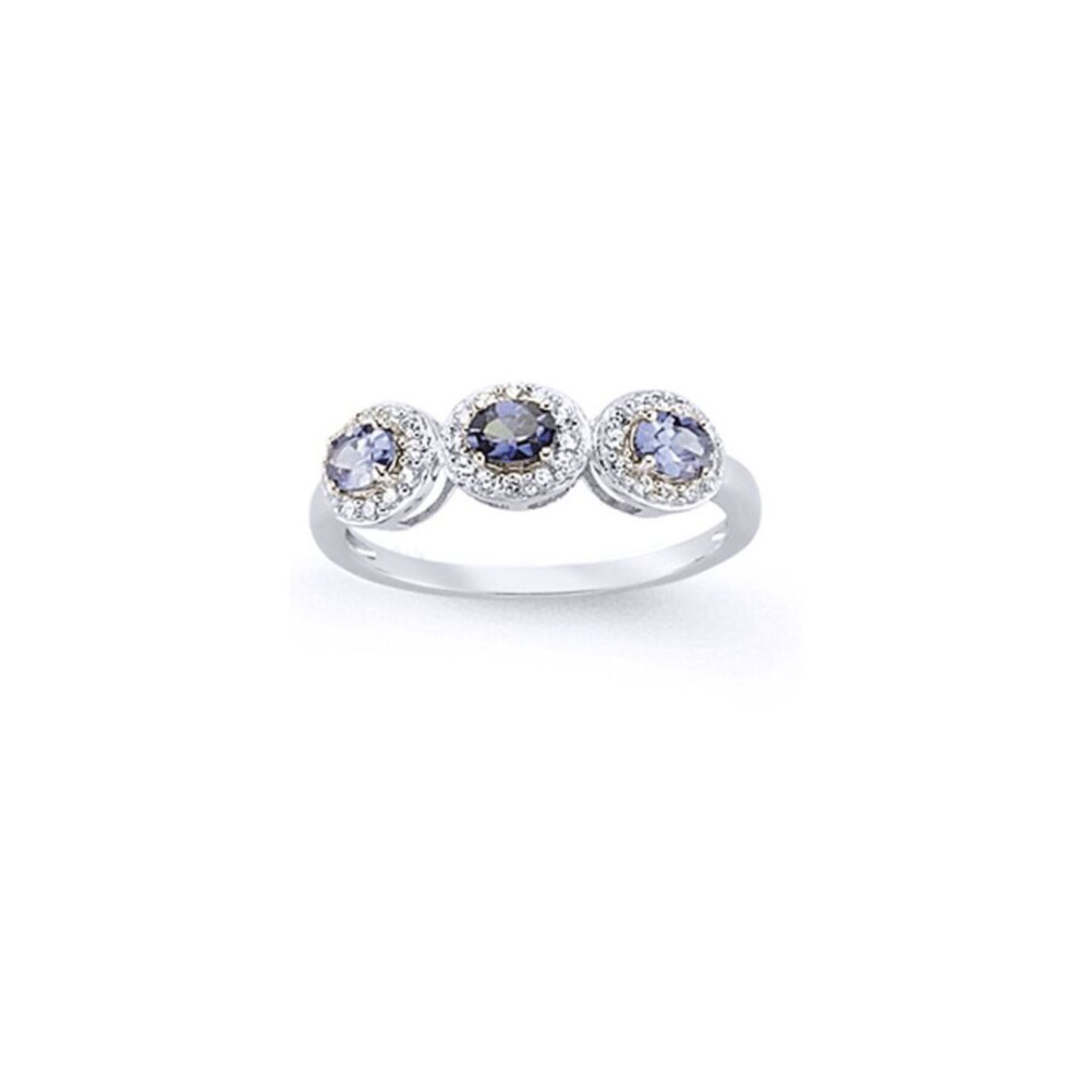Jewelco London (P) Sterling Silver Tanzanite-Violet Oval And Round Brilliant Cubic Zirconia Halo Ring - Gvr649