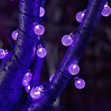 (PURPLE) 1pc 20/30/50 LED Purple/Blue Light Crystal Globe Solar String Light Outdoor Garden Solar Lamp For Home Yard Halloween Decoration